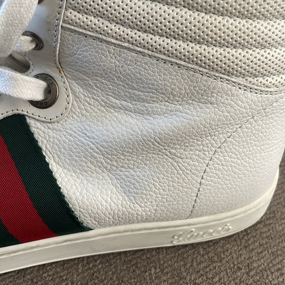 GUCCI HIGH TOP WHITE LEATHER SNEAKERS - Picture 3 of 6